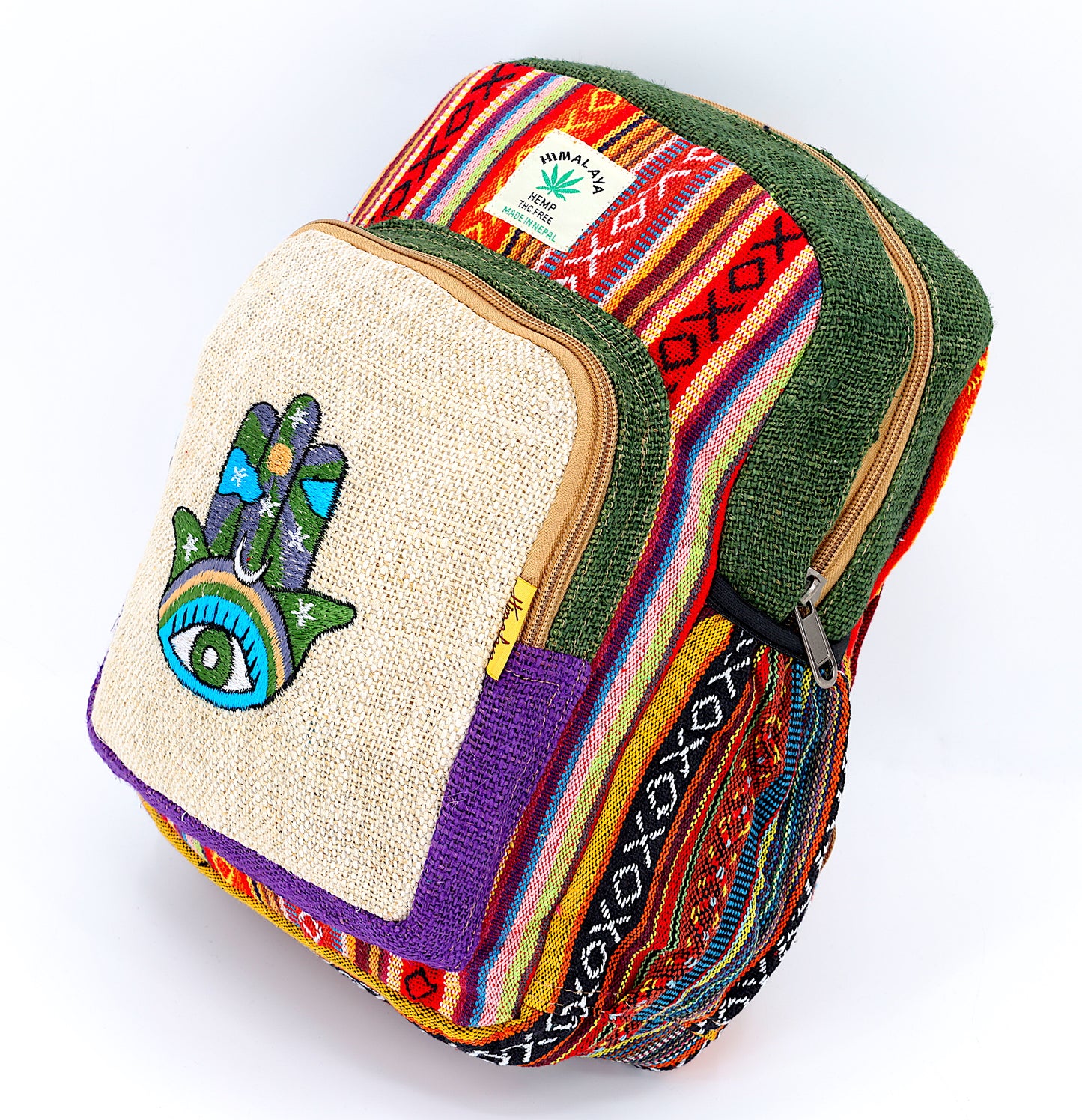 Hemp Hamsa Hand Embroidered Mini Backpack