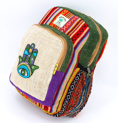 Hemp Hamsa Hand Embroidered Mini Backpack