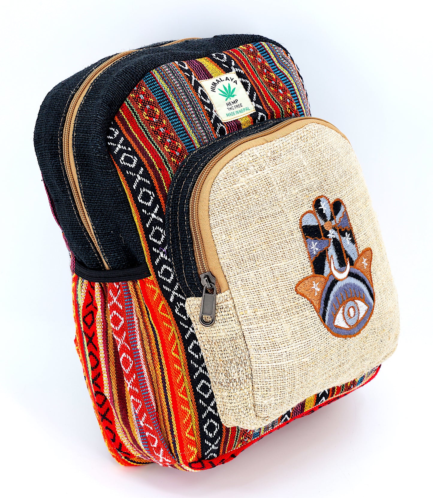 Hemp Hamsa Hand Embroidered Mini Backpack