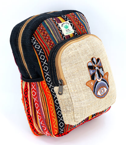 Hemp Hamsa Hand Embroidered Mini Backpack
