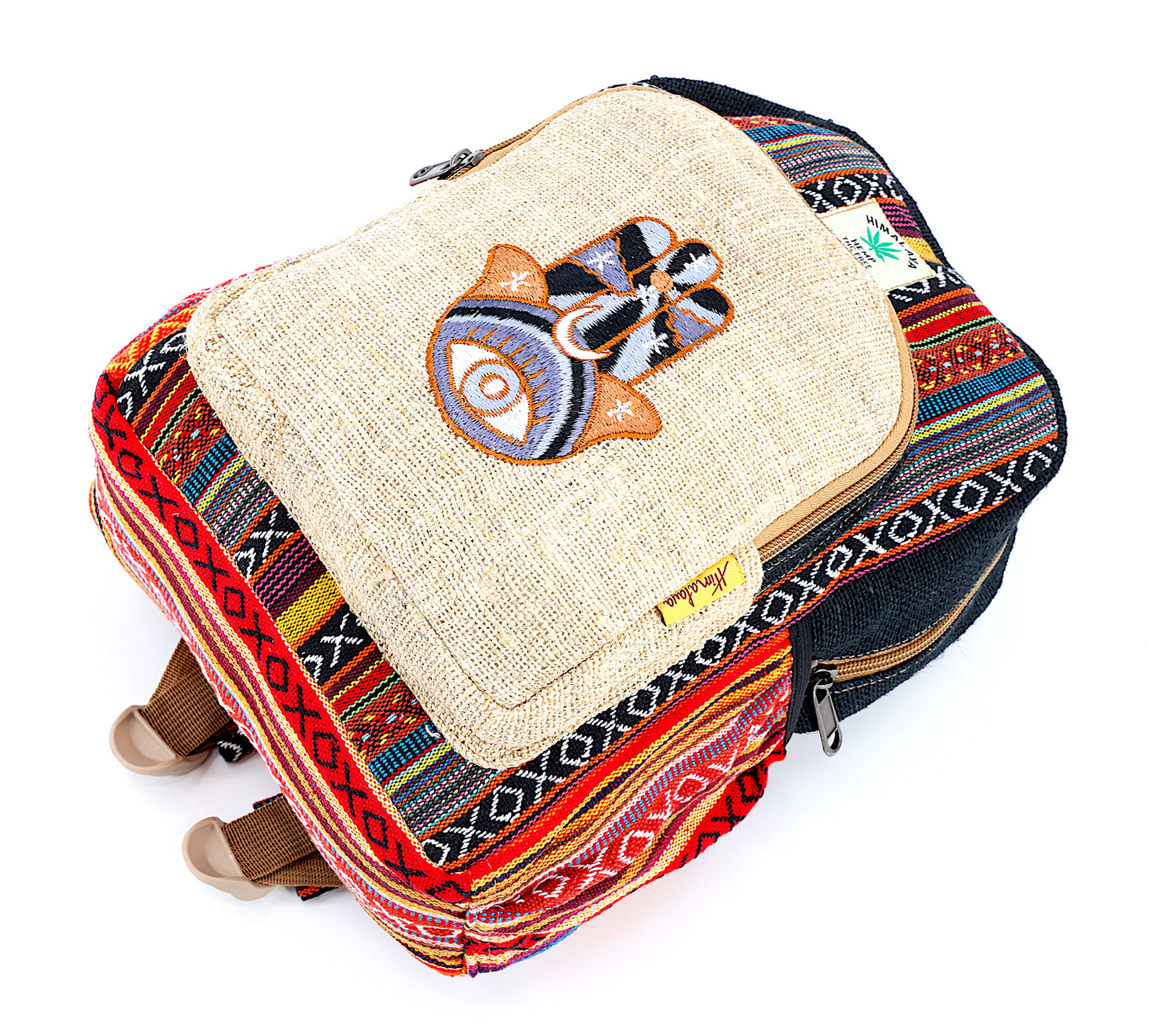 Hemp Hamsa Hand Embroidered Mini Backpack