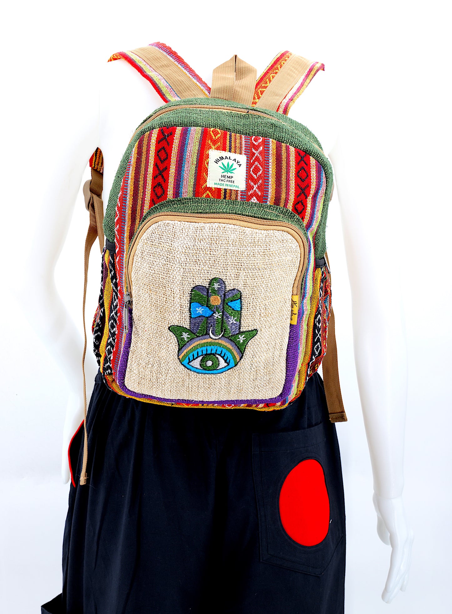 Hemp Hamsa Hand Embroidered Mini Backpack