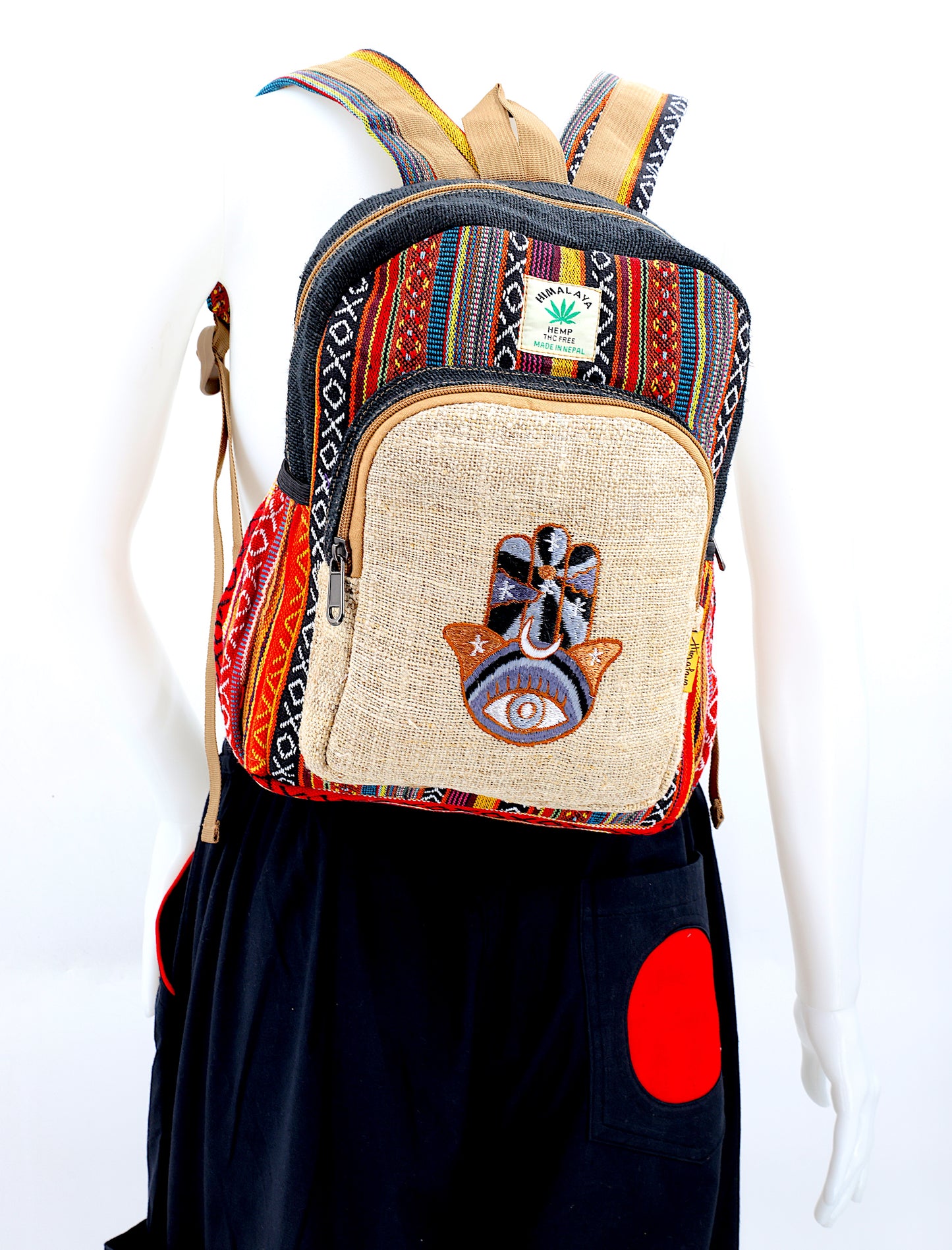 Hemp Hamsa Hand Embroidered Mini Backpack