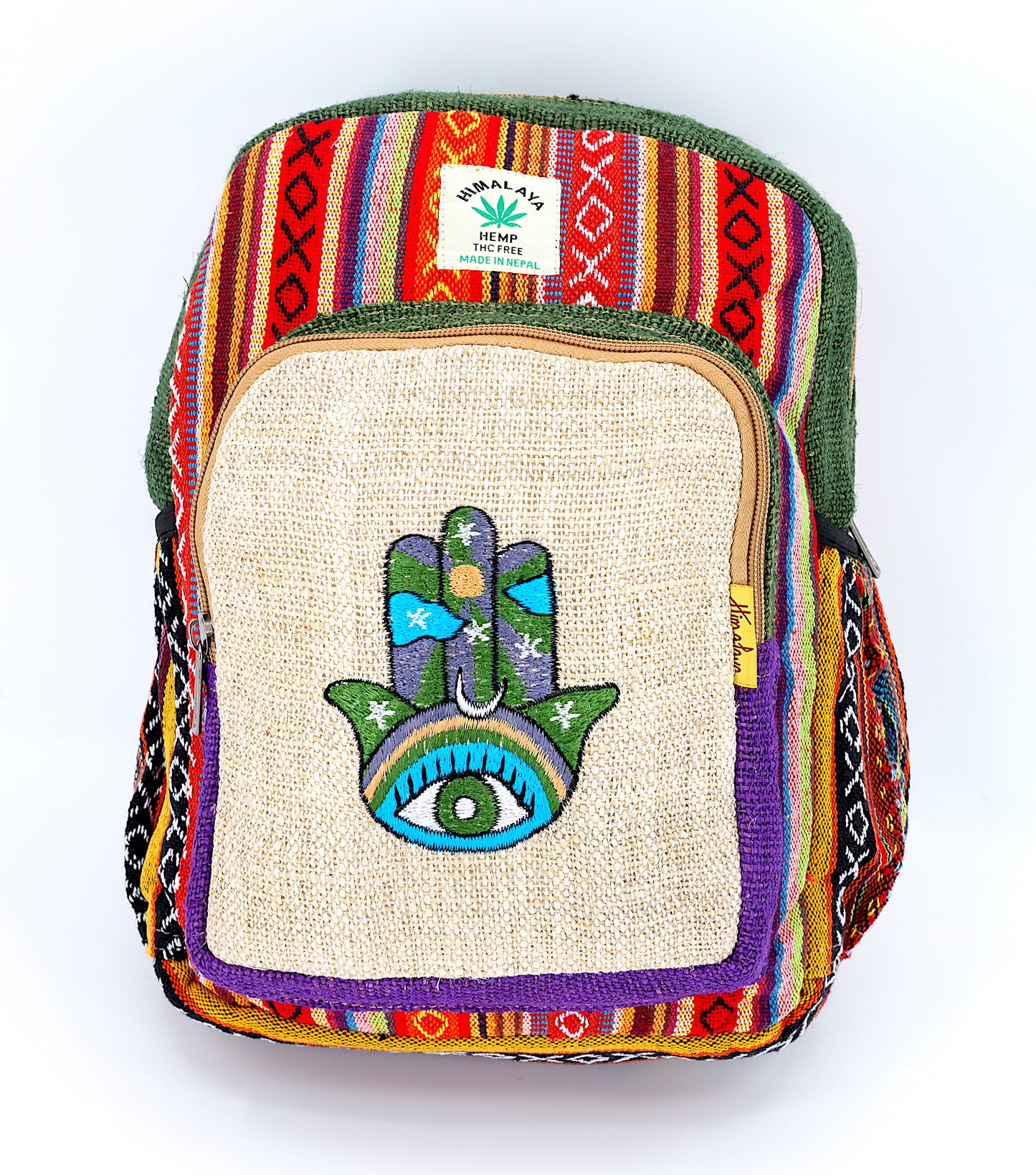 Hemp Hamsa Hand Embroidered Mini Backpack