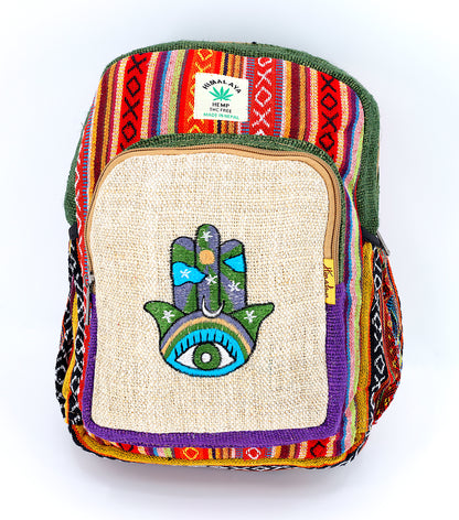 Hemp Hamsa Hand Embroidered Mini Backpack