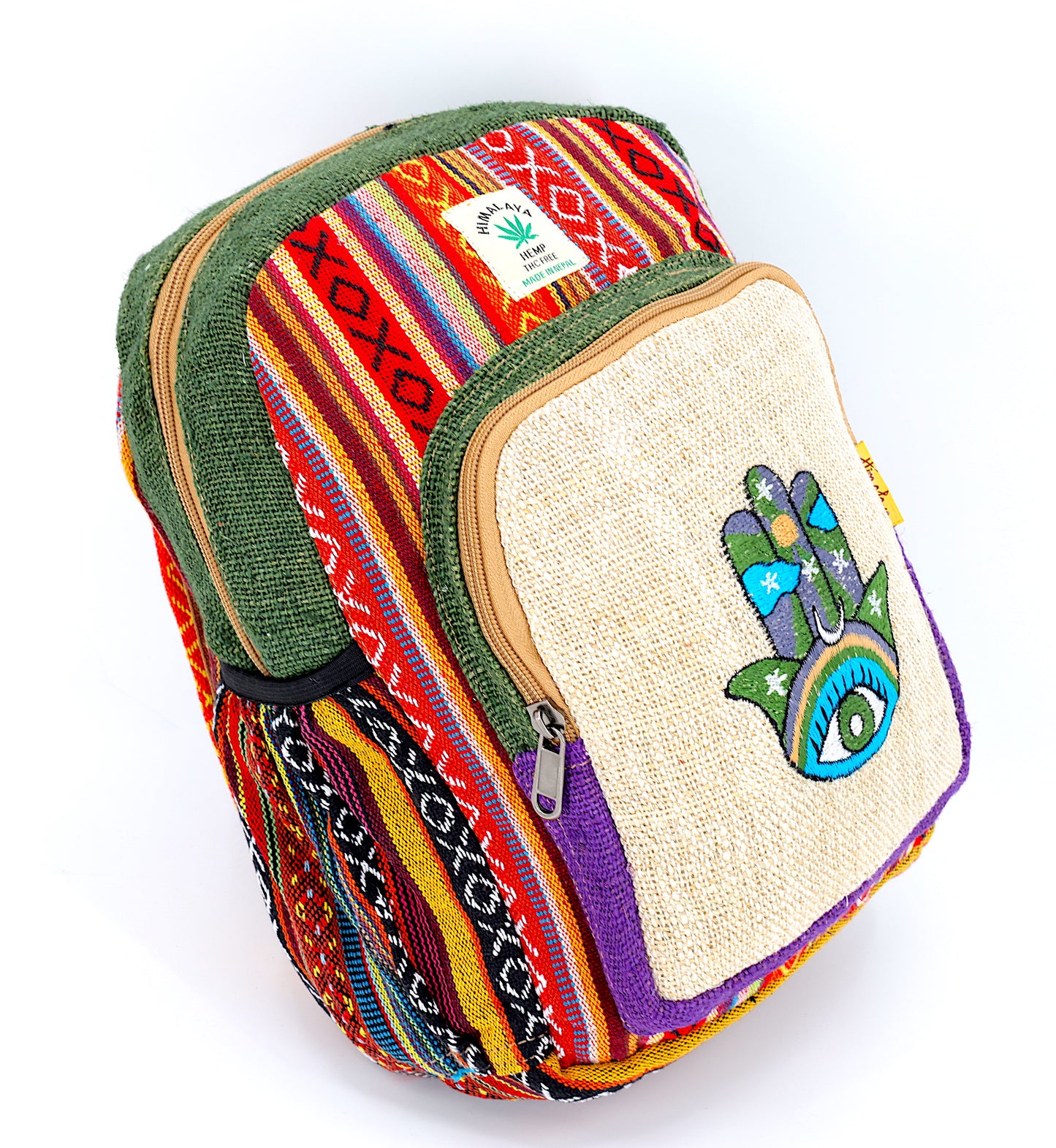 Hemp Hamsa Hand Embroidered Mini Backpack