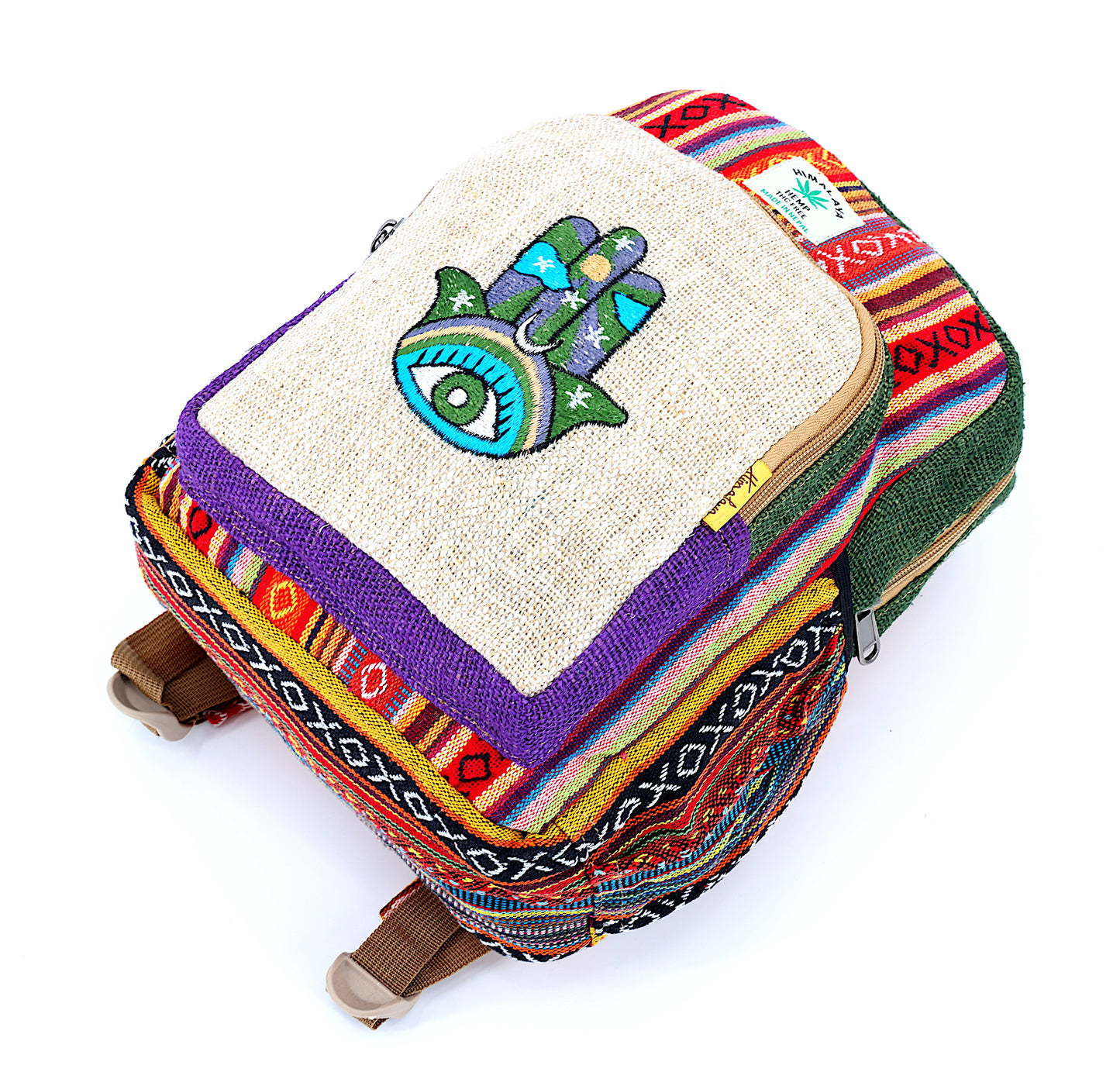 Hemp Hamsa Hand Embroidered Mini Backpack