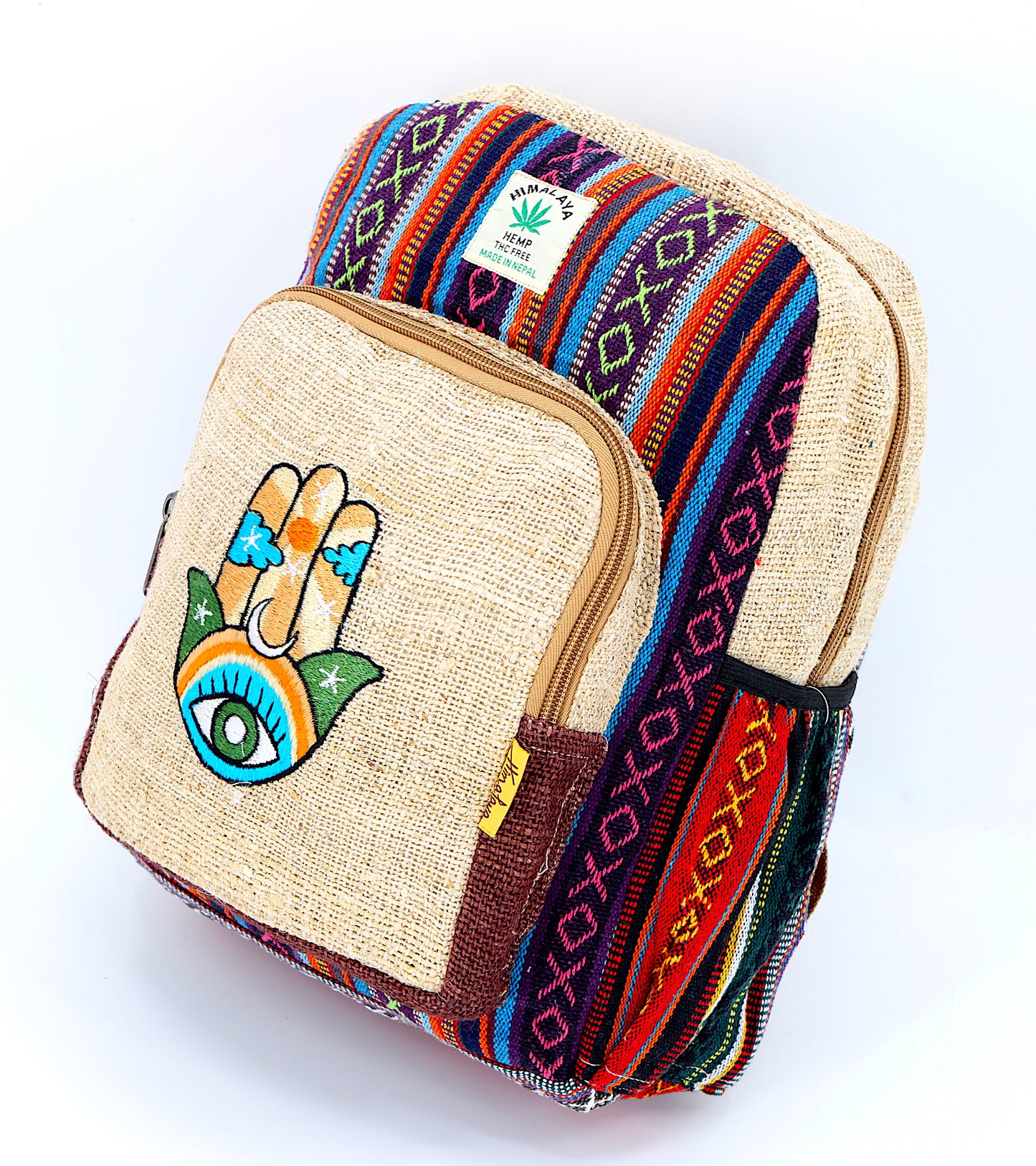 Hemp Hamsa Hand Embroidered Mini Backpack