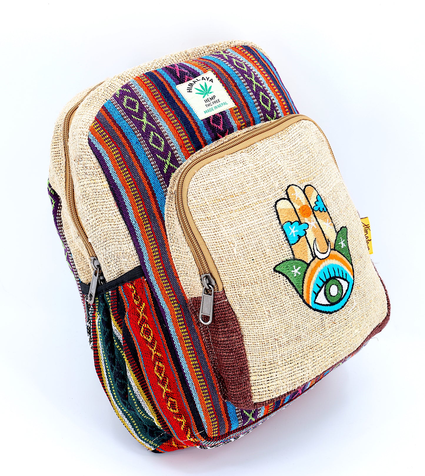 Hemp Hamsa Hand Embroidered Mini Backpack