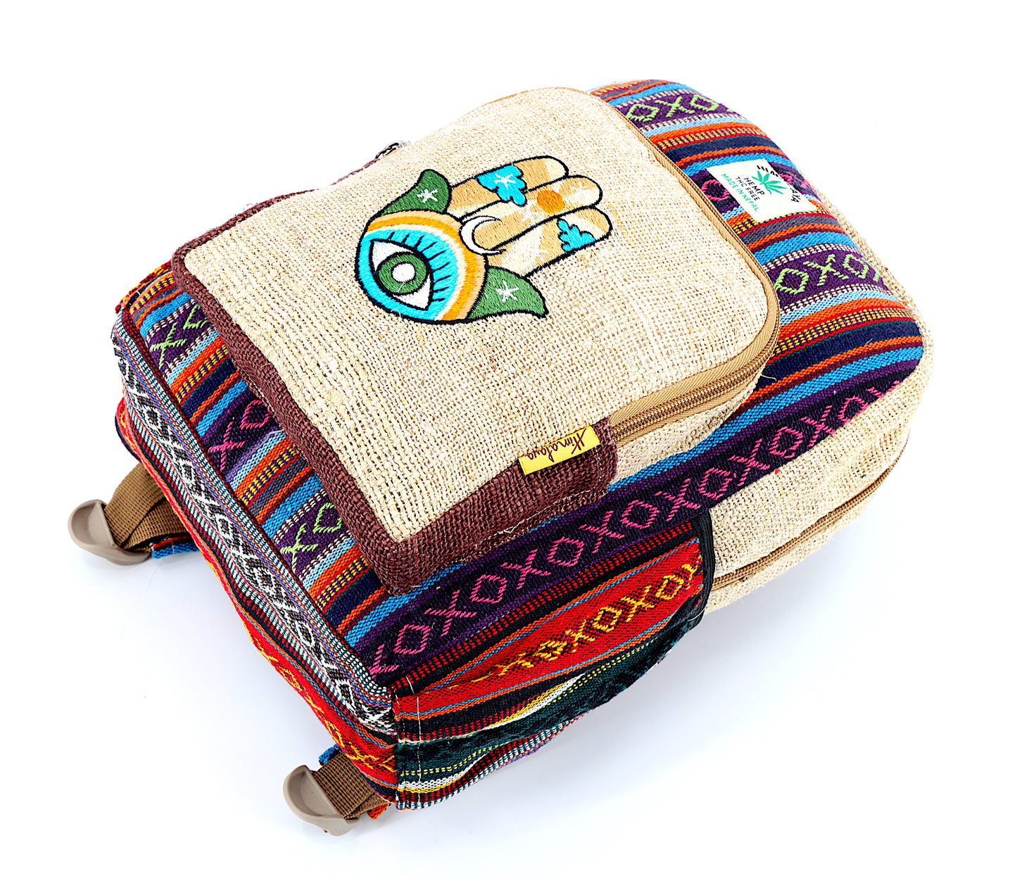 Hemp Hamsa Hand Embroidered Mini Backpack