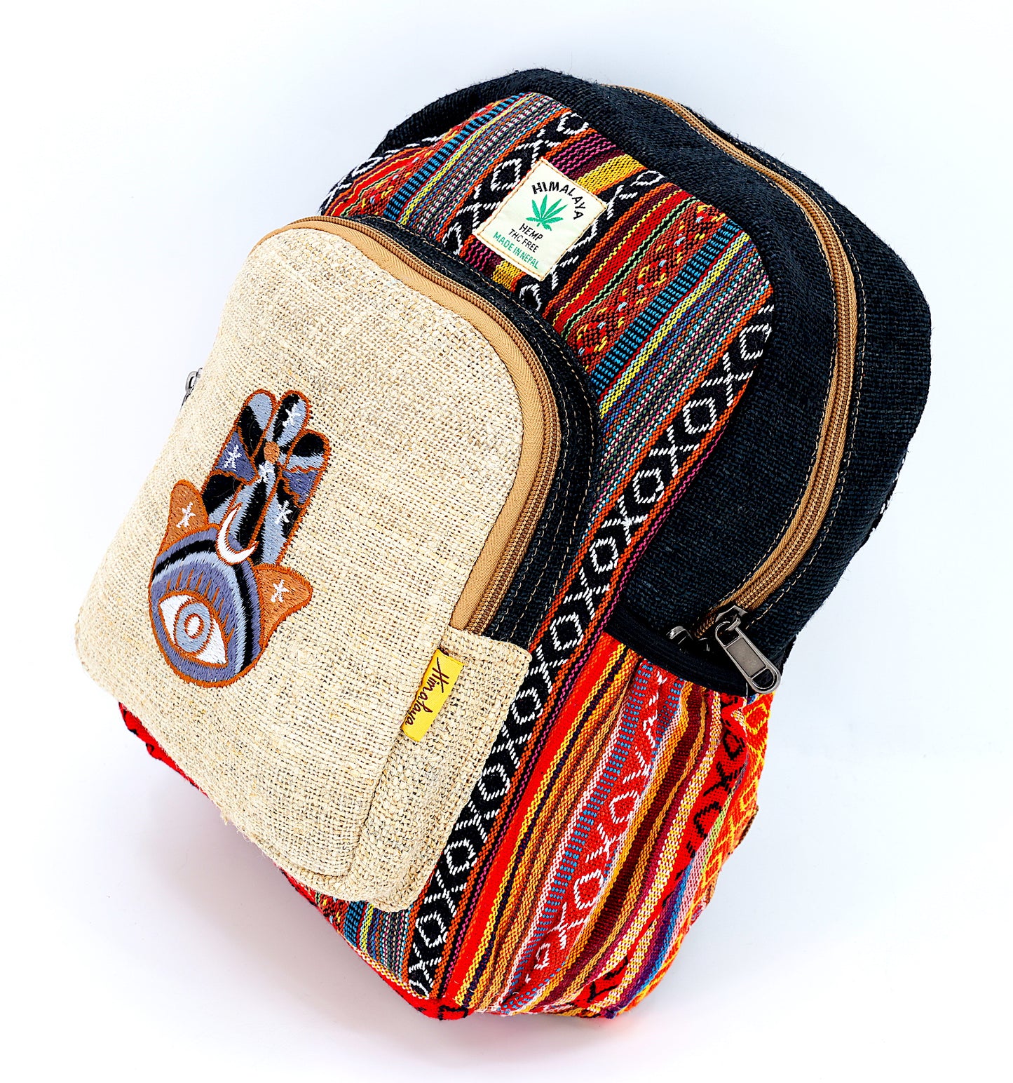 Hemp Hamsa Hand Embroidered Mini Backpack