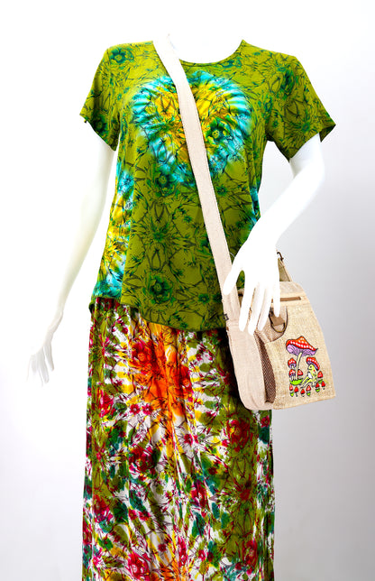 Frog Mushroom Hemp Passport Bag | Hand Embroidered Messenger Bag