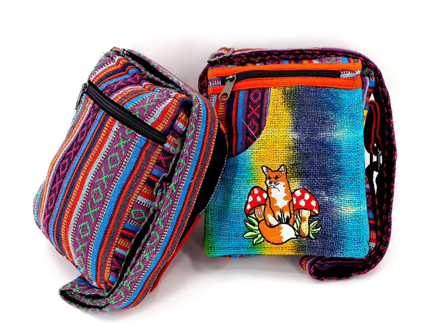 Hemp Fox Mushroom Hand Embroidered Passport Bag