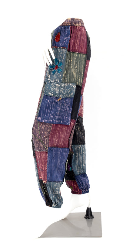 Floral Embroidered Patchwork Cargo Pants