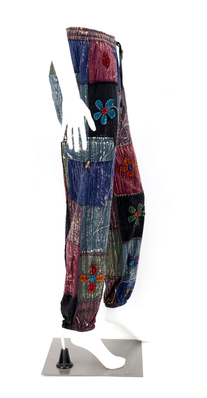 Floral Embroidered Patchwork Cargo Pants