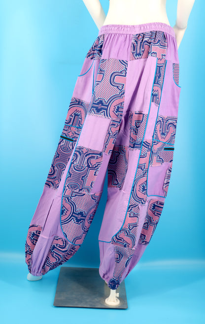 Wook-Hose mit spanischem Fliesenmuster | Patchwork-Harem-Cargohose aus Baumwolle