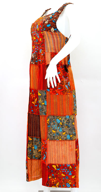 Mushroom Print Patchwork Overalls | Wide Leg Jumpsuit