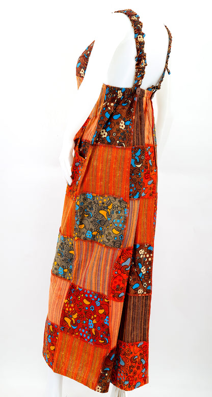 Mushroom Print Patchwork Overalls | Wide Leg Jumpsuit