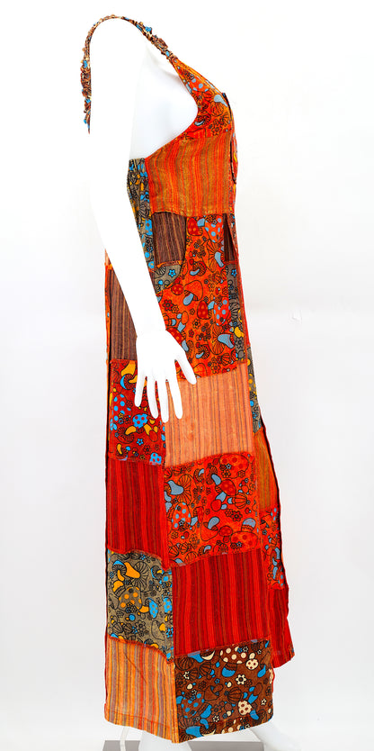 Mushroom Print Patchwork Overalls | Wide Leg Jumpsuit