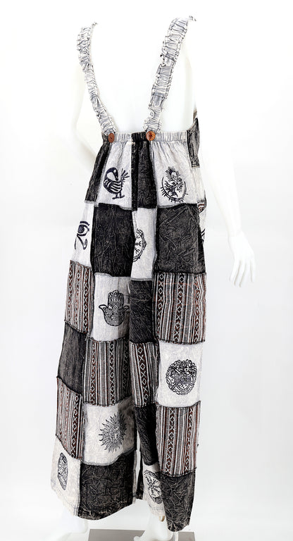 Pagan Symbol Patchwork Overalls | Gheri Wide Leg Jumpsuit