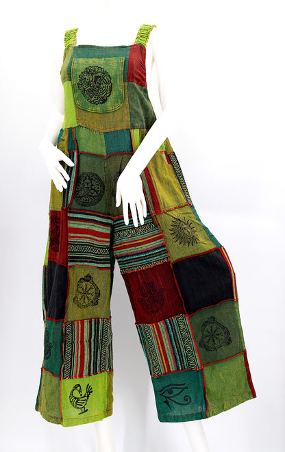 Pagan Symbol Patchwork Overalls | Gheri Wide Leg Jumpsuit