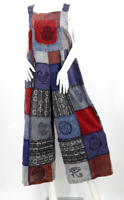 Pagan Symbol Patchwork Overalls | Gheri Wide Leg Jumpsuit