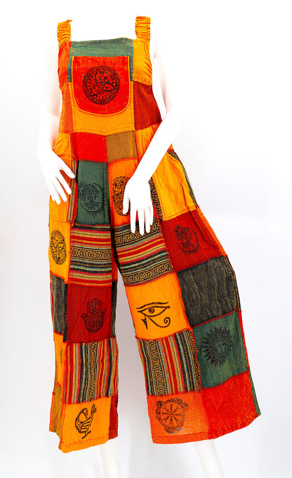 Pagan Symbol Patchwork Overalls | Gheri Wide Leg Jumpsuit