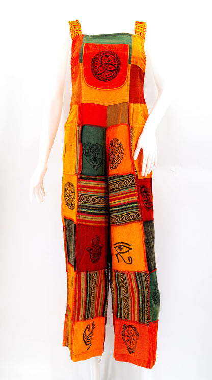 Pagan Symbol Patchwork Overalls | Gheri Wide Leg Jumpsuit