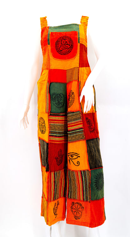 Pagan Symbol Patchwork Overalls | Gheri Wide Leg Jumpsuit