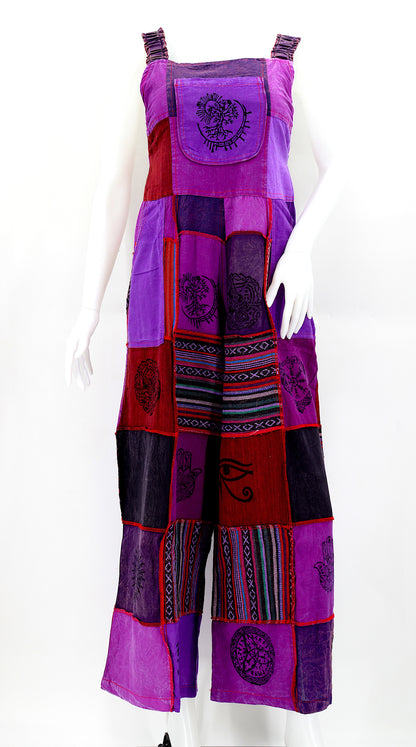 Pagan Symbol Patchwork Overalls | Gheri Wide Leg Jumpsuit