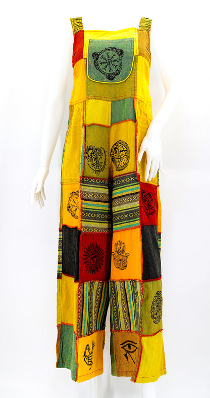 Pagan Symbol Patchwork Overalls | Gheri Wide Leg Jumpsuit