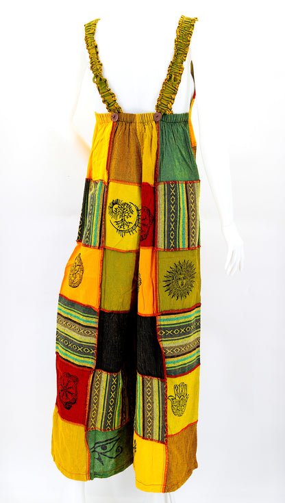 Pagan Symbol Patchwork Overalls | Gheri Wide Leg Jumpsuit