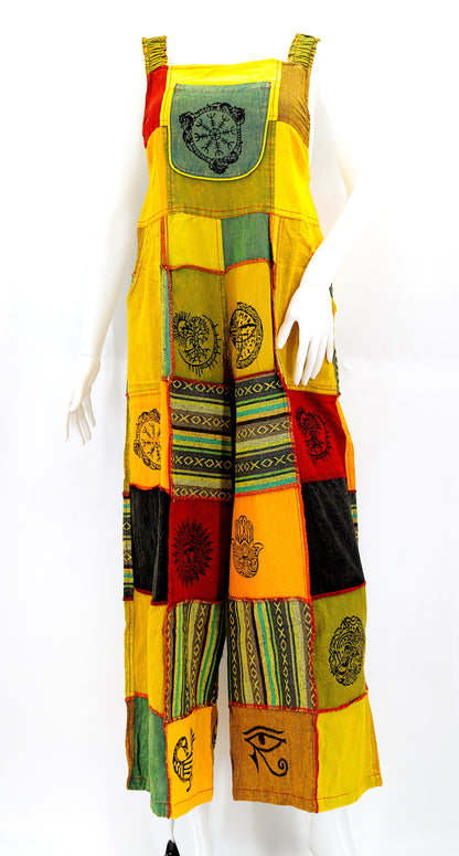 Pagan Symbol Patchwork Overalls | Gheri Wide Leg Jumpsuit