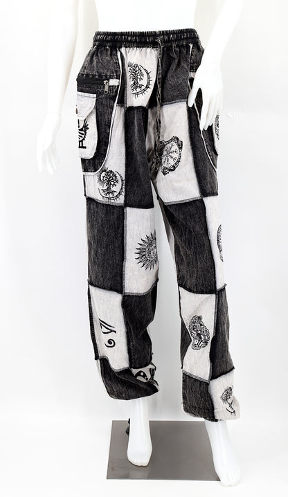 Cotton Multipocketed Old Gods Symbols Patchwork Harem Pants