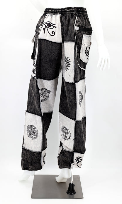 Cotton Multipocketed Old Gods Symbols Patchwork Harem Pants