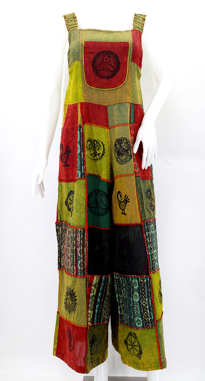 Pagan Symbol Patchwork Overalls | Gheri Wide Leg Jumpsuit