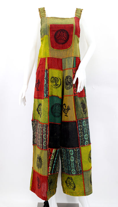 Pagan Symbol Patchwork Overalls | Gheri Wide Leg Jumpsuit