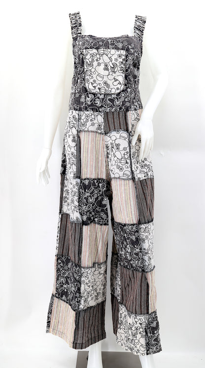 Mushroom Print Patchwork Overalls | Wide Leg Jumpsuit