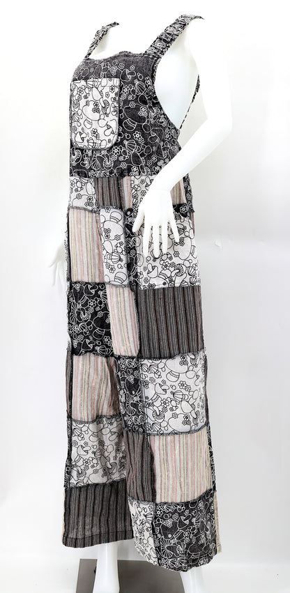 Mushroom Print Patchwork Overalls | Wide Leg Jumpsuit