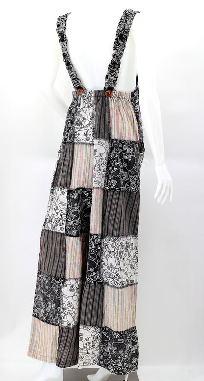 Mushroom Print Patchwork Overalls | Wide Leg Jumpsuit