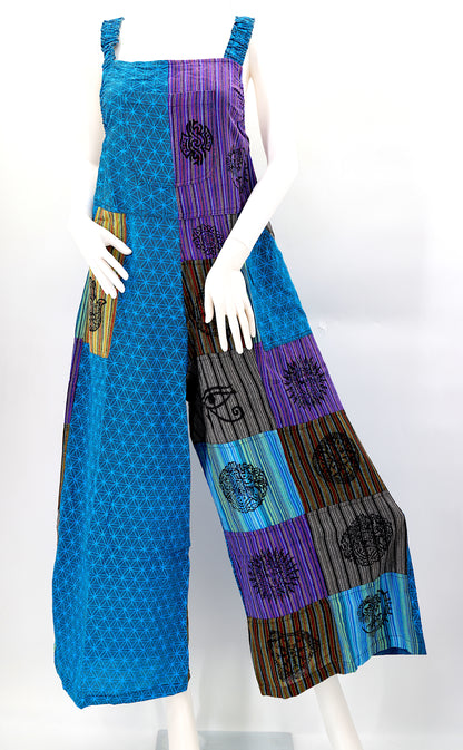 Flower of Life Pagan Symbol Overalls | Wide Leg Jumpsuit