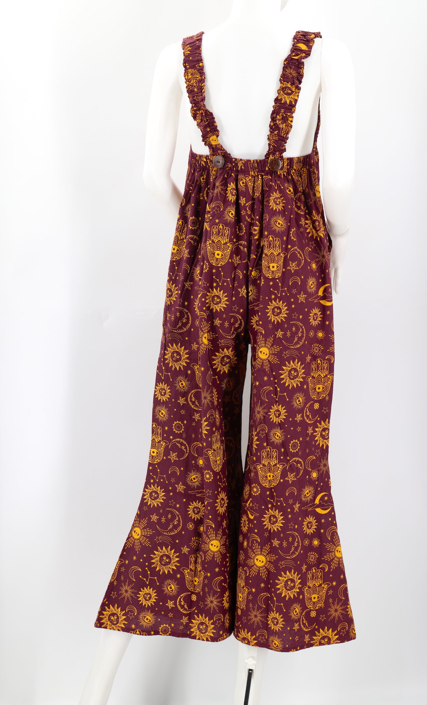 Cotton Hippie Handmade Celestial Print Wide Leg Bohemian Overalls