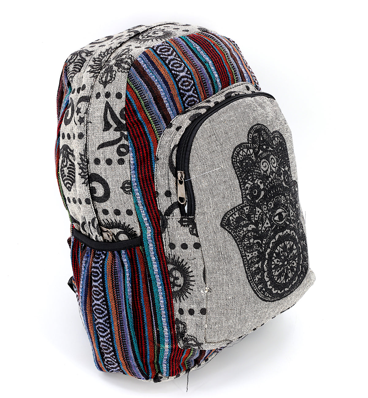 Cotton Hamsa Hand Print Handmade Large Backpack – Himalaya  display picture 1