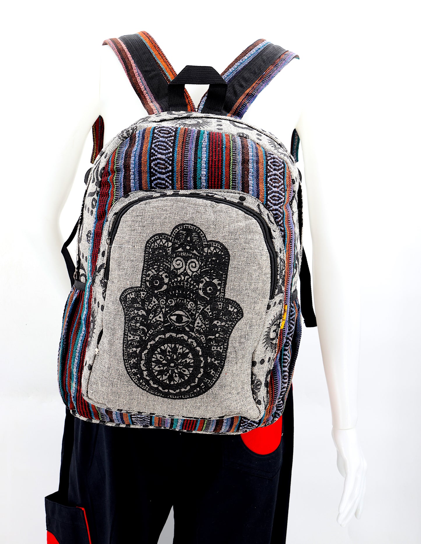 Cotton Hamsa Hand Print Handmade Large Backpack