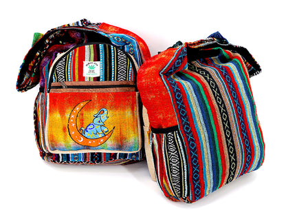 Moon Elephant Hemp Crossbody | Hand Embroidered Tie Dye Messenger Bag