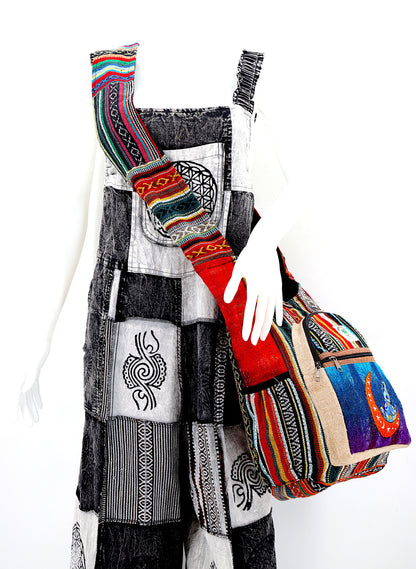 Moon Elephant Hemp Crossbody | Hand Embroidered Tie Dye Messenger Bag
