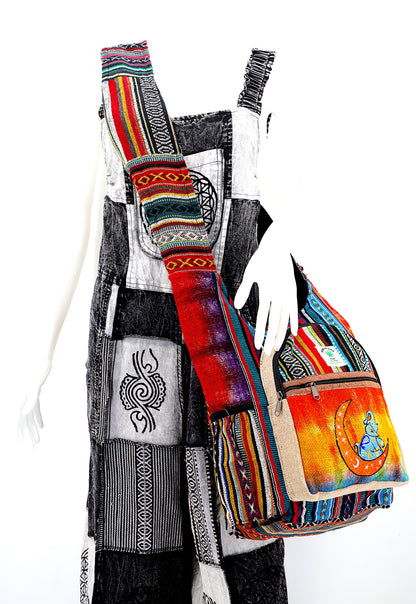 Moon Elephant Hemp Crossbody | Hand Embroidered Tie Dye Messenger Bag