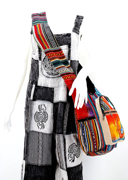 Moon Elephant Hemp Crossbody | Hand Embroidered Tie Dye Messenger Bag