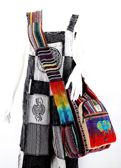 Elephant Hemp Crossbody Bag | Hand Embroidered Tie Dye Messenger Bag