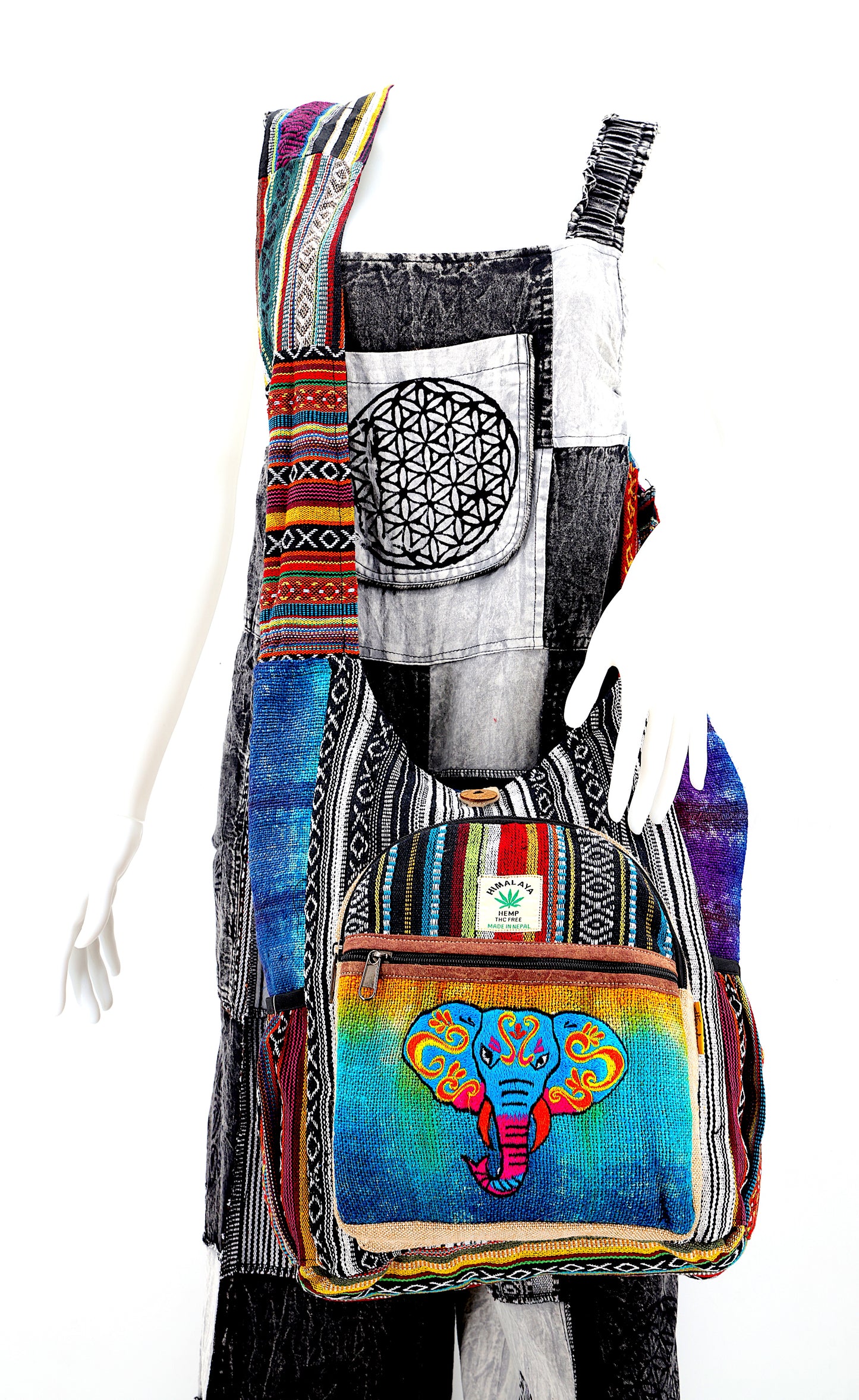 Hemp Elephant Hand Embroidered Tie Dye Crossbody Bag